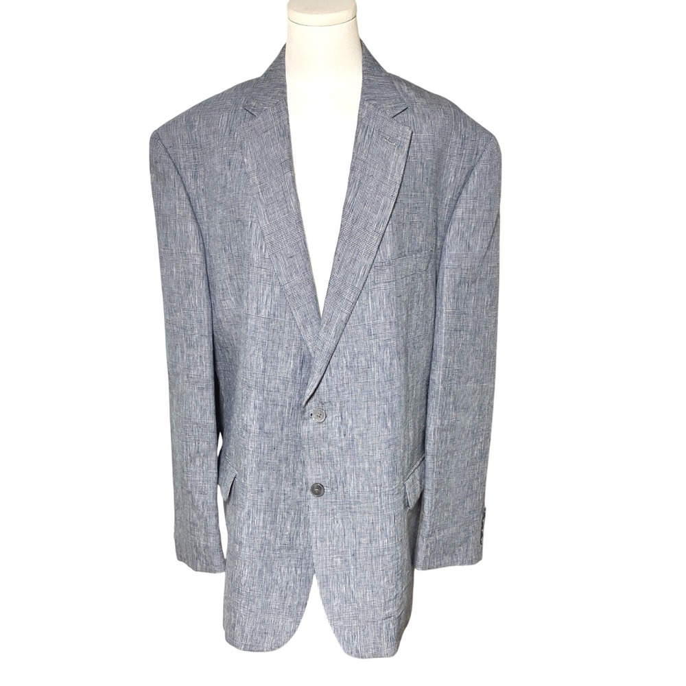 Lauren Ralph Lauren Linen Glen Plaid Sport Coat Blazer Blue 48R Two Button